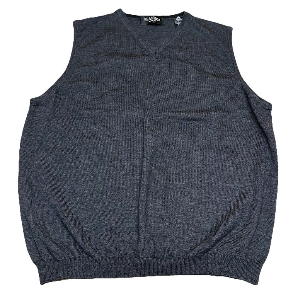 Brandini Black 100% Extra Fine Merino Wool V-Neck Sweater Vest Grandpa Men's‎ L